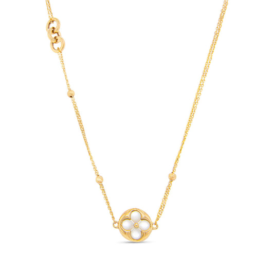 14K Yellow Gold Round Mother of Pearl Clover Necklace?