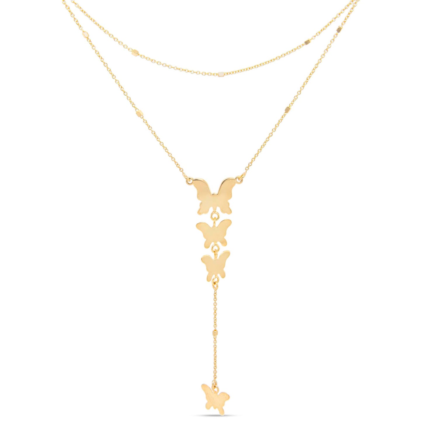 14K Yellow Gold Layered Butterfly Dangling Necklace