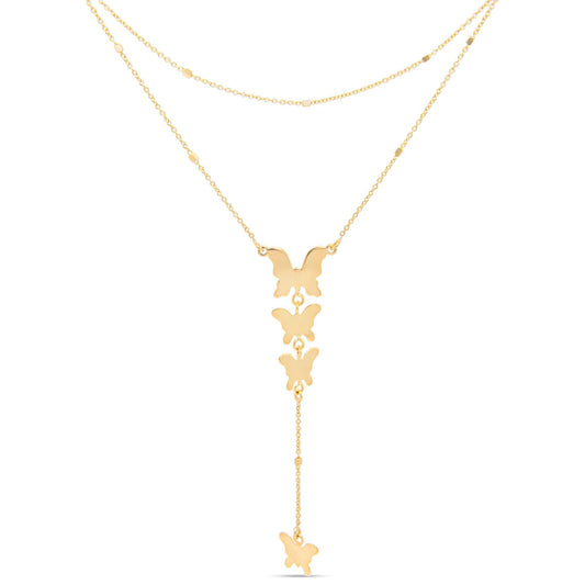 14K Yellow Gold Layered Butterfly Dangling Necklace