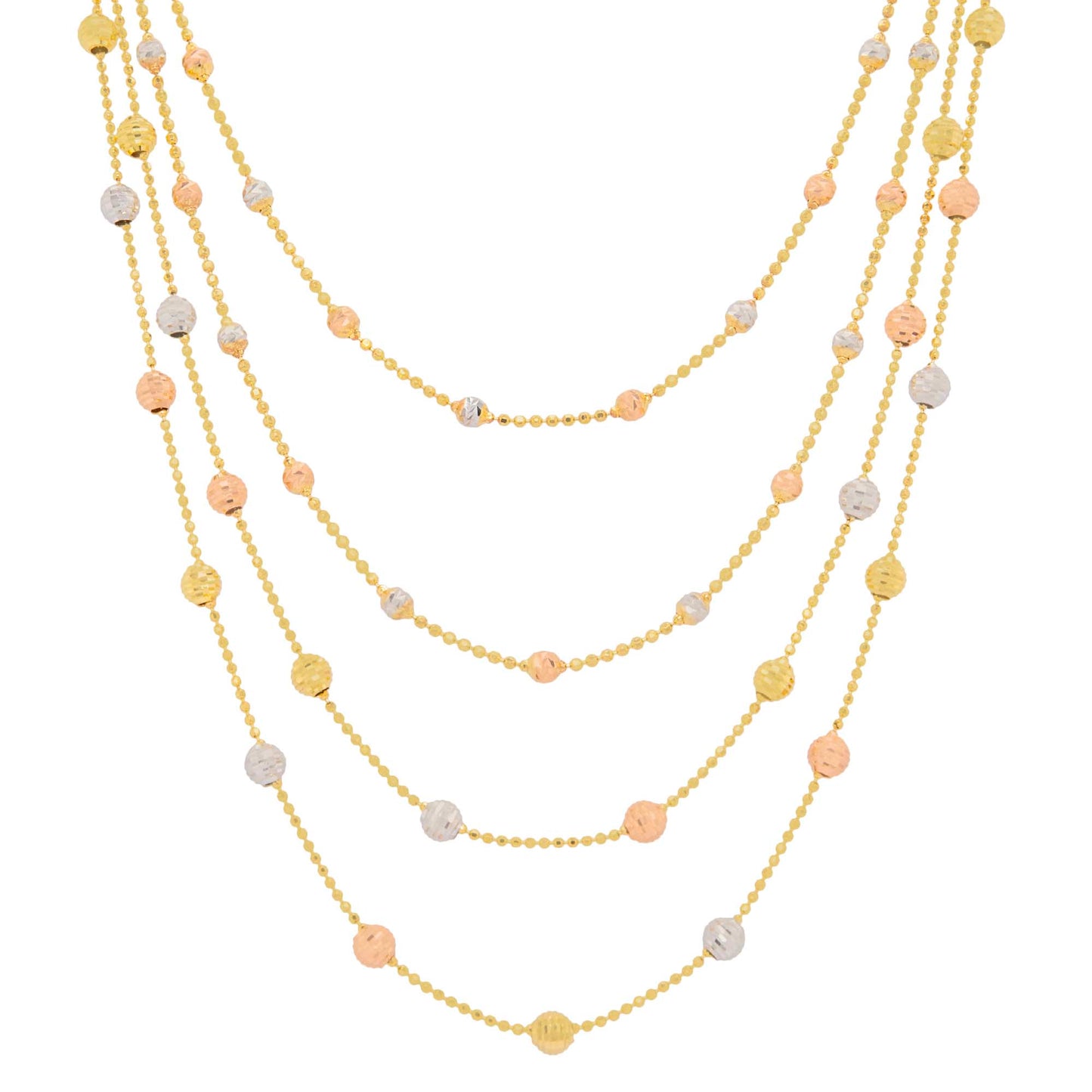 14K Tri-Color Gold Layered Ball Necklace