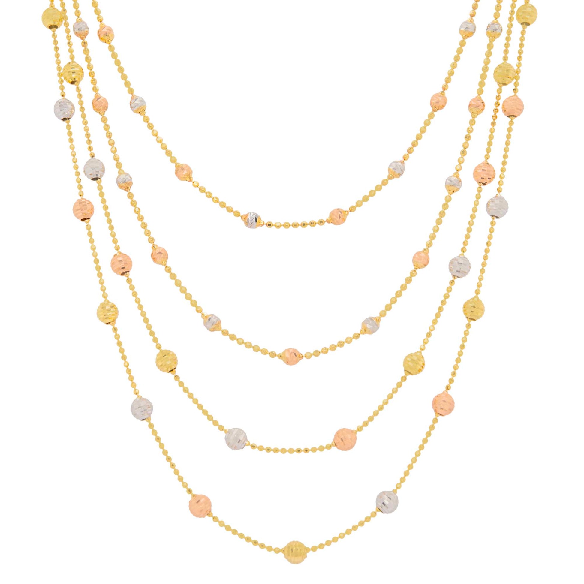 14K Tri-Color Gold Layered Ball Necklace