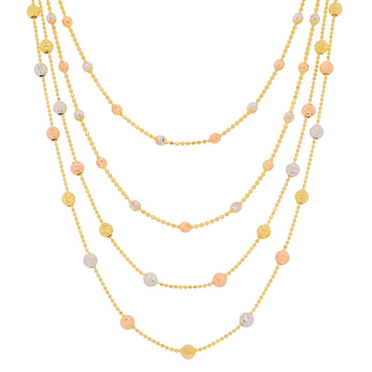 14K Tri-Color Gold Layered Ball Necklace