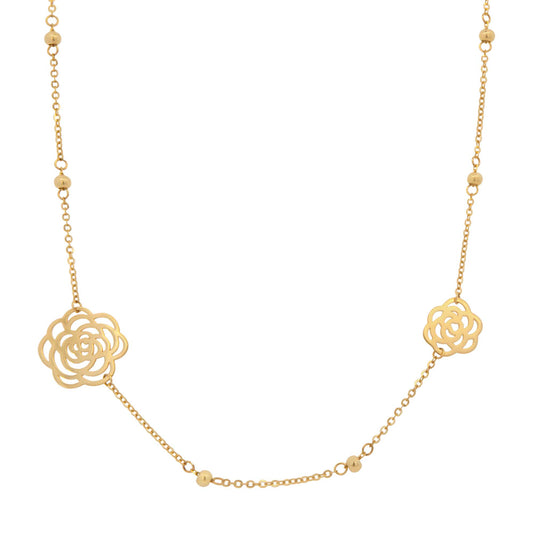 14K Yellow Gold Filigree Rose Station Necklace