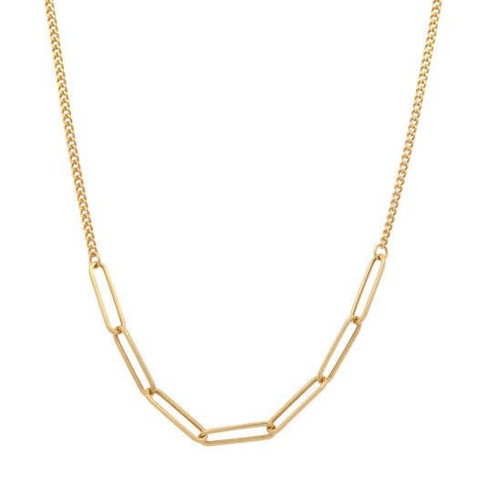 14K Yellow Gold Paperclip & Curb Chain Necklace