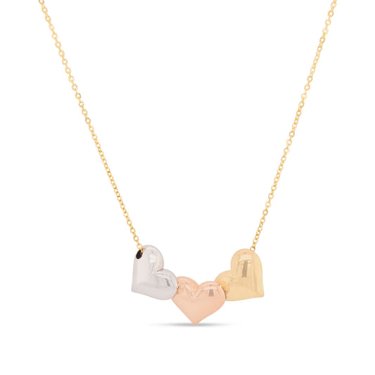 14K Tri-Color Gold 3 Heart Necklace