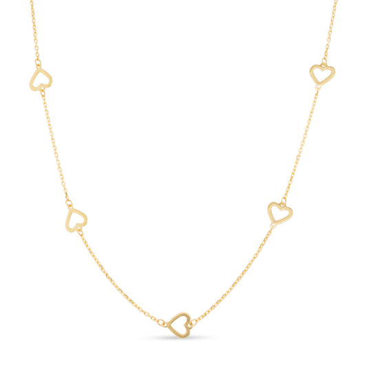 14K Yelow Gold Open Heart Station Necklace