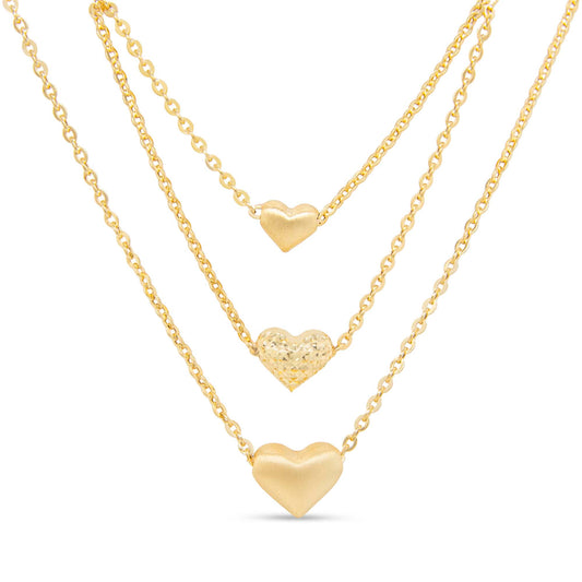 14K Yellow Gold Layered Graduated Heart Necklace