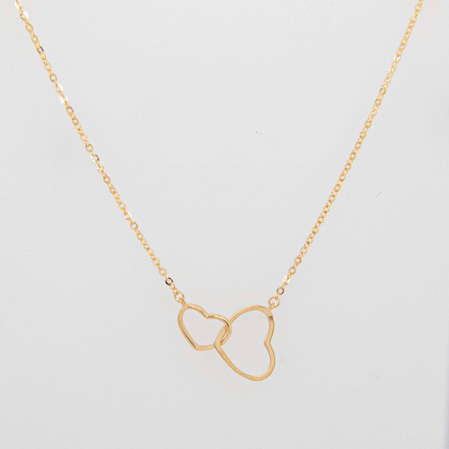 14K Yellow Gold Interlocking Plain Hearts Necklace