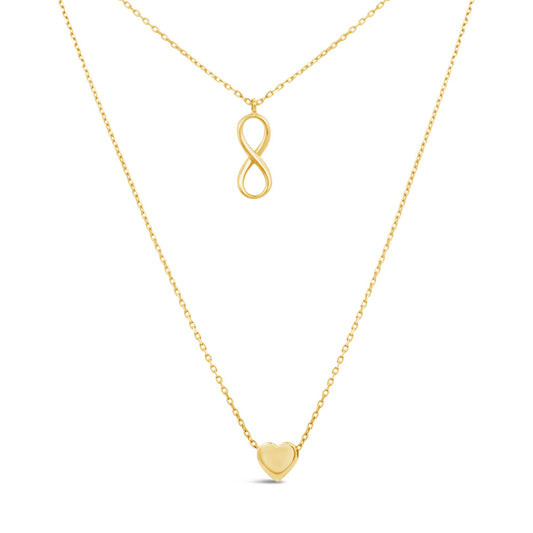 14K Yellow Gold Infinity and Heart Layered Necklace