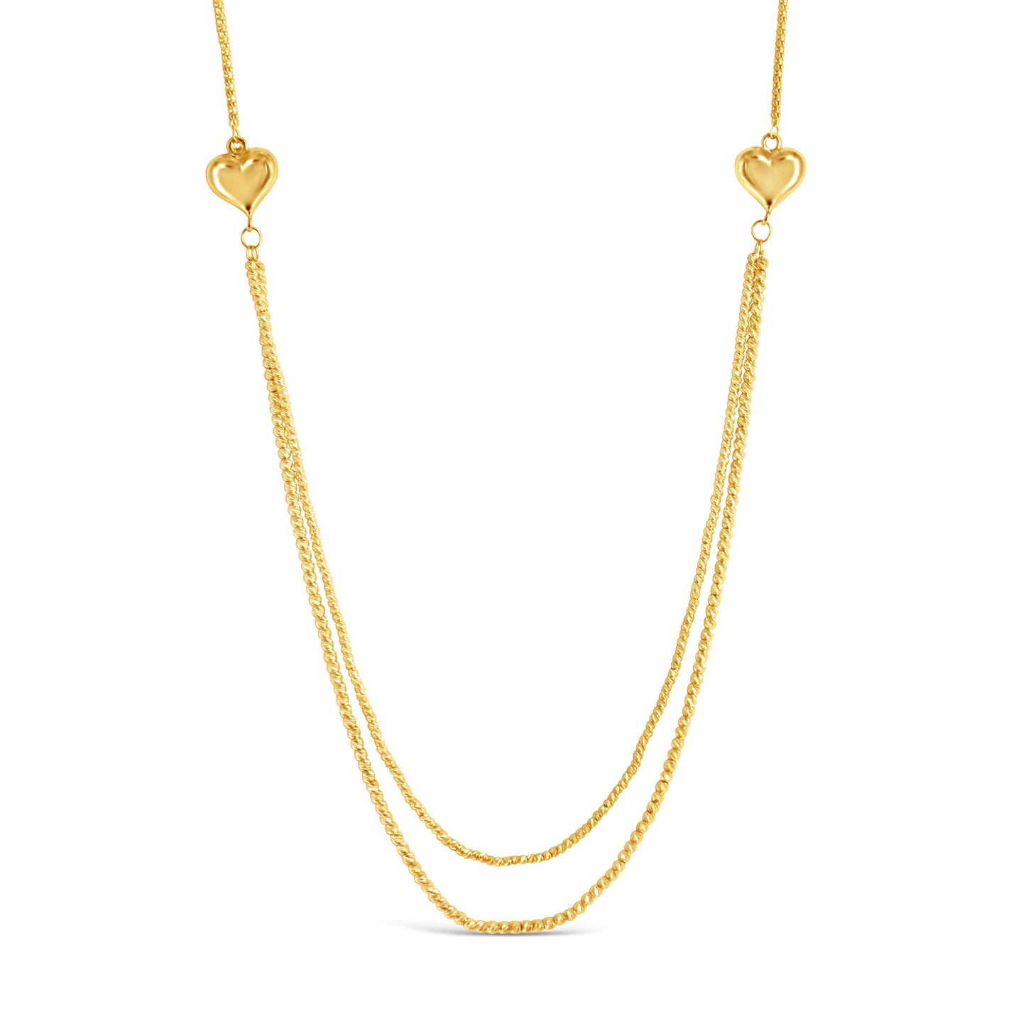 14K Yellow Gold Hearts Layered Beaded Necklace