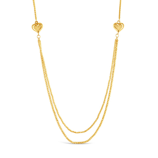 14K Yellow Gold Hearts Layered Beaded Necklace