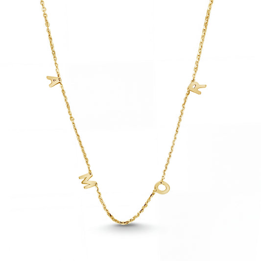 14K Yellow Gold "AMOR" Station Necklace
