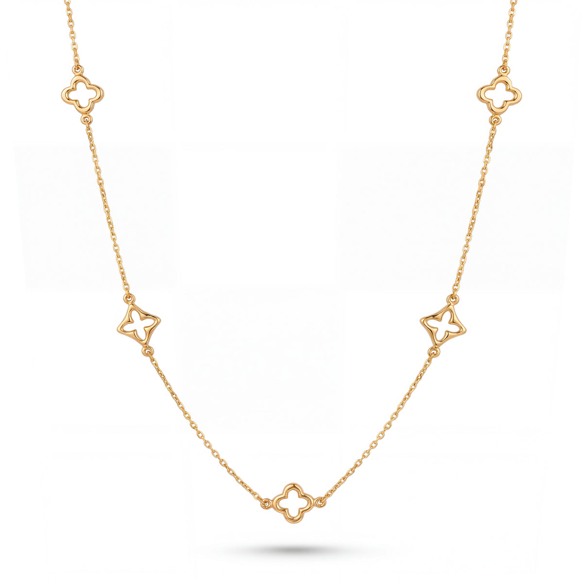 14K Yellow Gold Multi Shape Clover Necklace