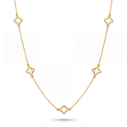 14K Yellow Gold Multi Shape Clover Necklace