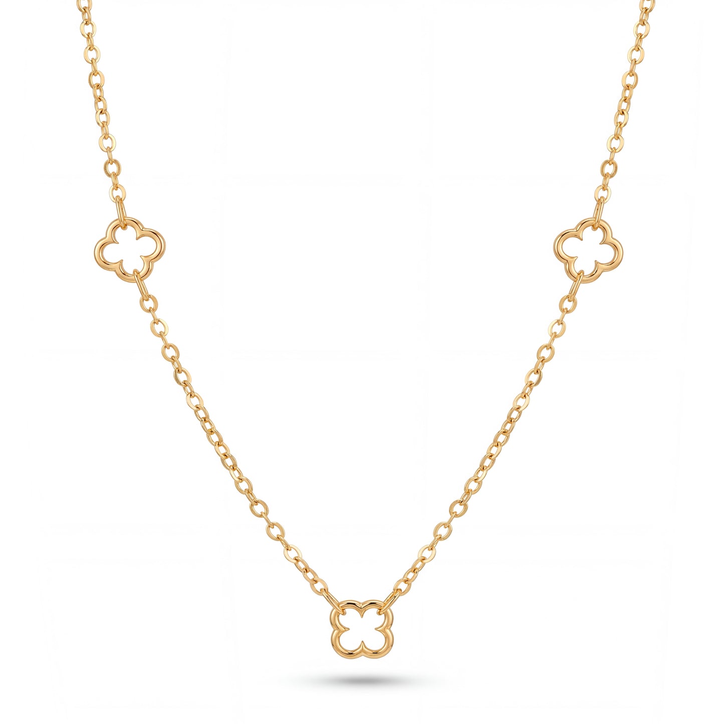 14K Yellow Gold Triple Open Clover Necklace