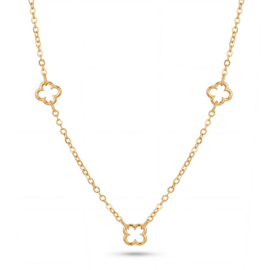 14K Yellow Gold Triple Open Clover Necklace
