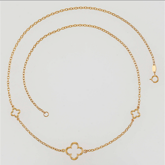 14K Yellow Gold Big & Small Triple Open Clover Necklace