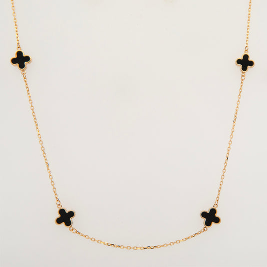 14K Yellow Gold Multi Onyx Clover Necklace