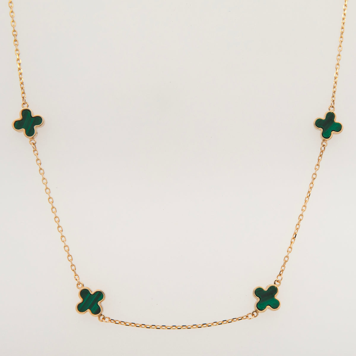 14K Yellow Gold Multi Malachite Clover Necklace