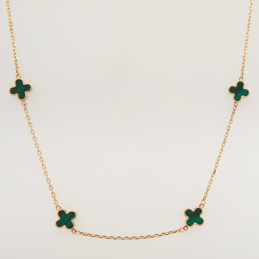 14K Yellow Gold Multi Malachite Clover Necklace