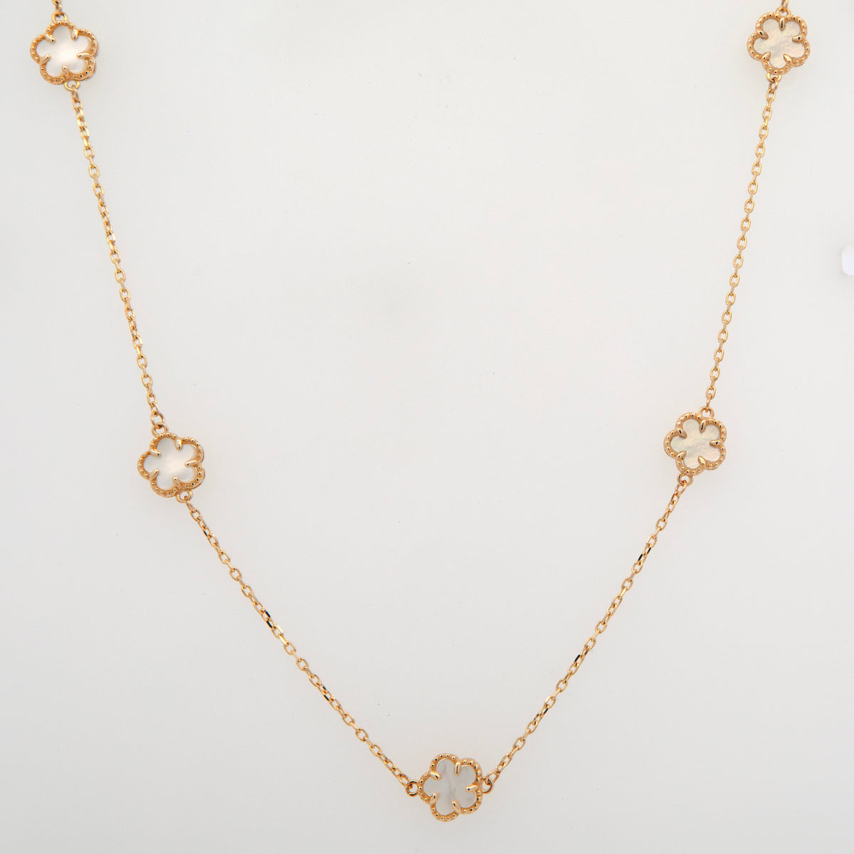 14K Yellow Gold Multi Flowers Necklace