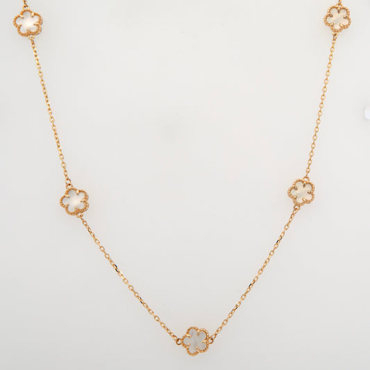 14K Yellow Gold Multi Flowers Necklace
