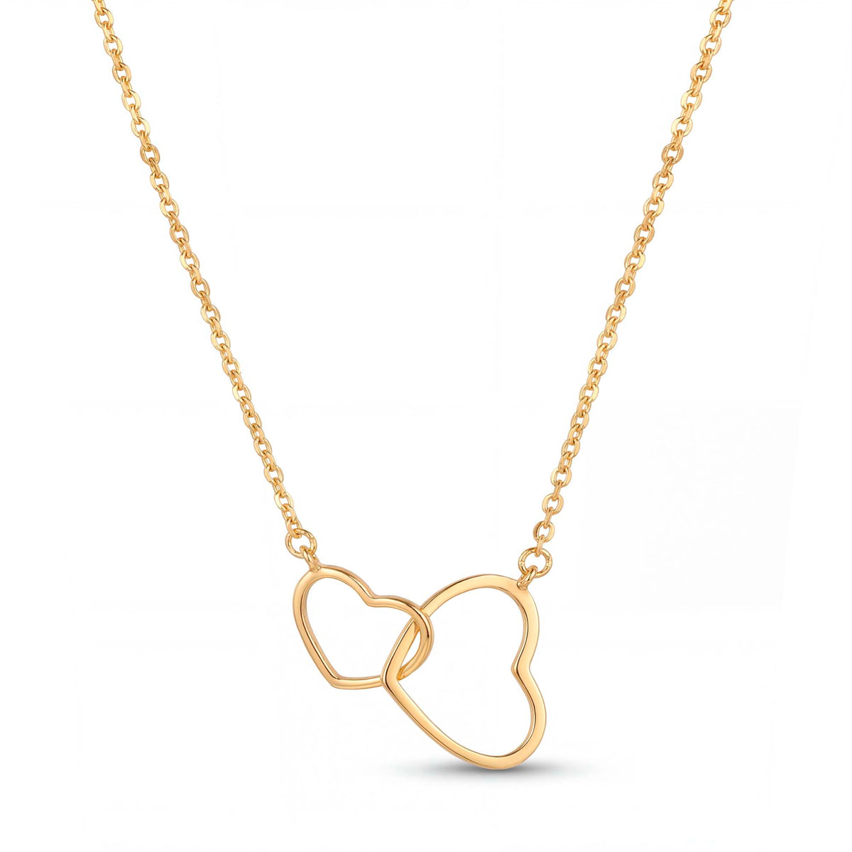14K Yellow Gold Interlocking Plain Hearts Necklace