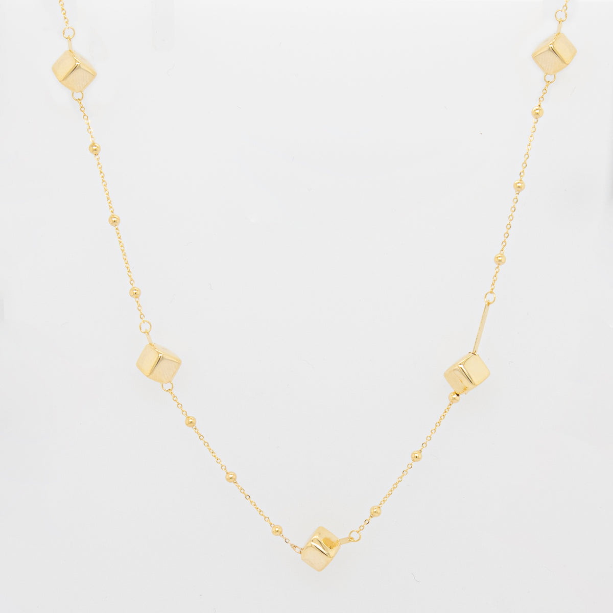 14K Yellow Gold Cubes & Beads Necklace