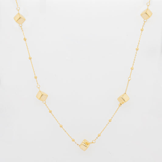 14K Yellow Gold Cubes & Beads Necklace