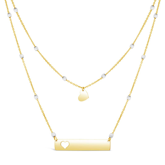 14K Yellow Gold Heart & Bar Bead Layered Necklace