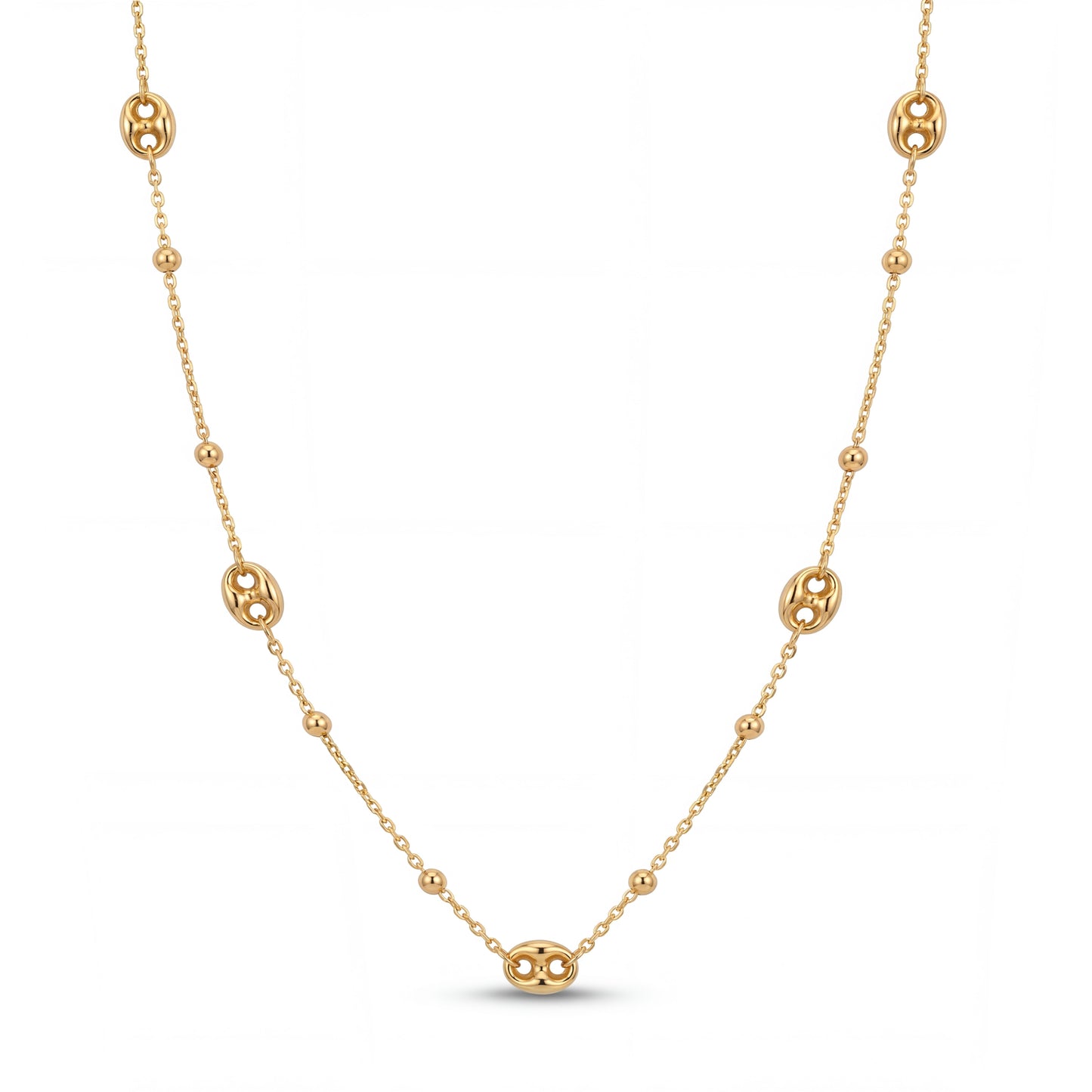 14K Yellow Gold Marina Puff & Beads Necklace