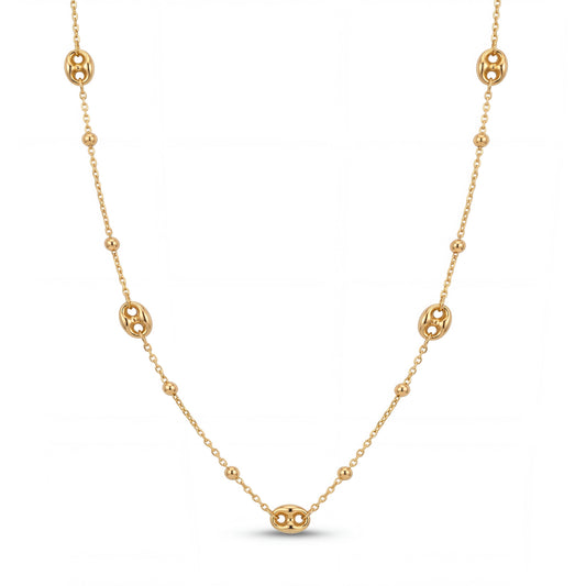 14K Yellow Gold Marina Puff & Beads Necklace