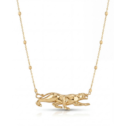 14K Yellow Gold Full Body Panther Necklace
