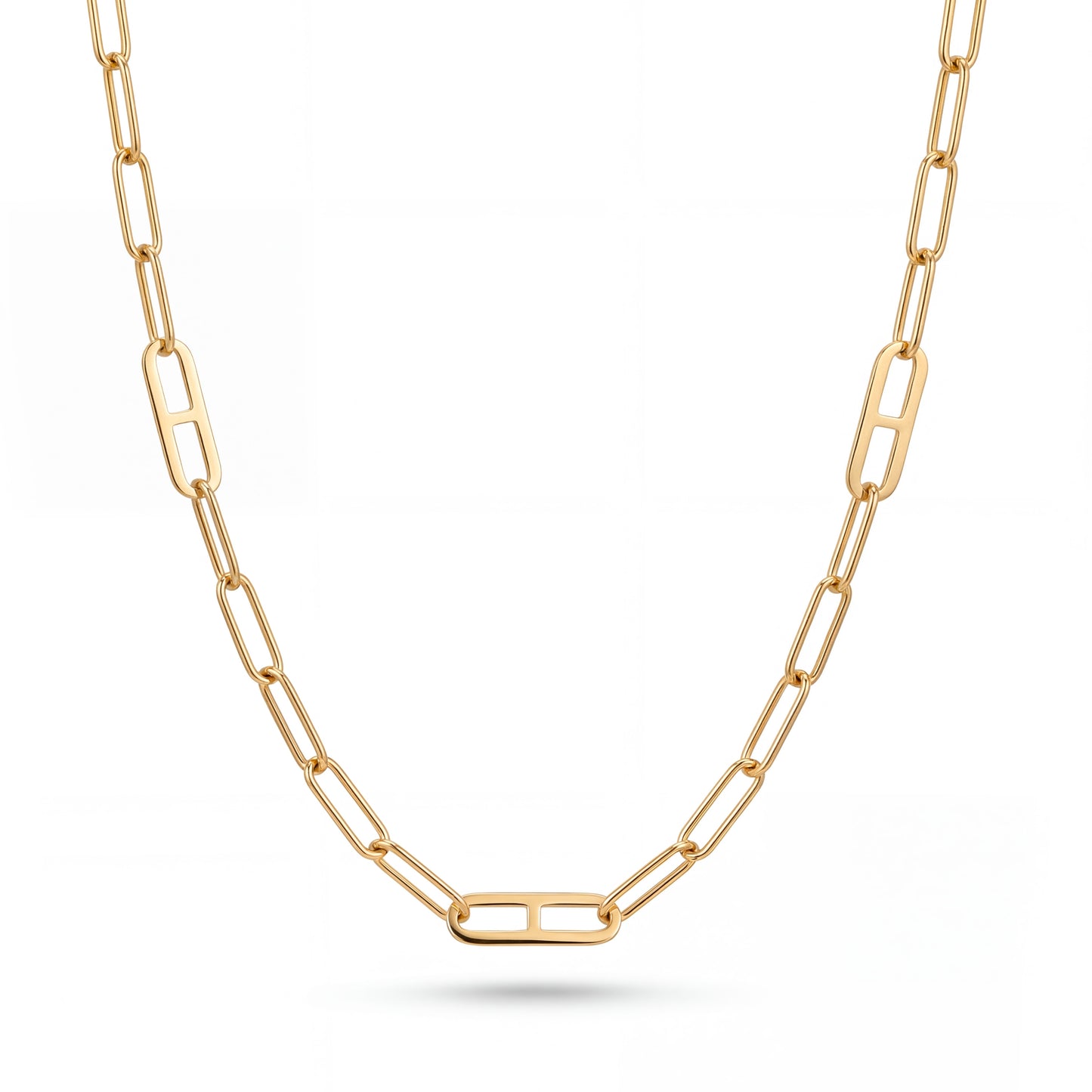 14K Yellow Gold Paper Clip and Mariner Link Necklace