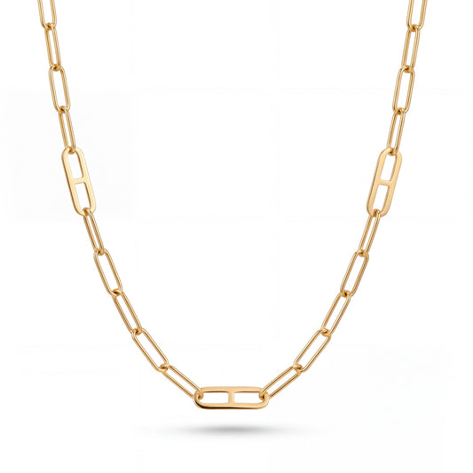 14K Yellow Gold Paper Clip and Mariner Link Necklace