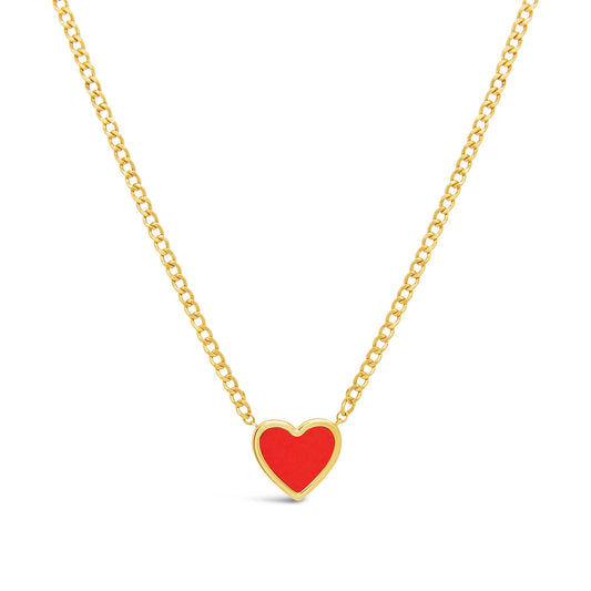 14K Yellow Gold & Coral Heart Curb Chain Necklace