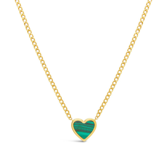 14K Yellow Gold & Malachite Heart Curb Chain Necklace