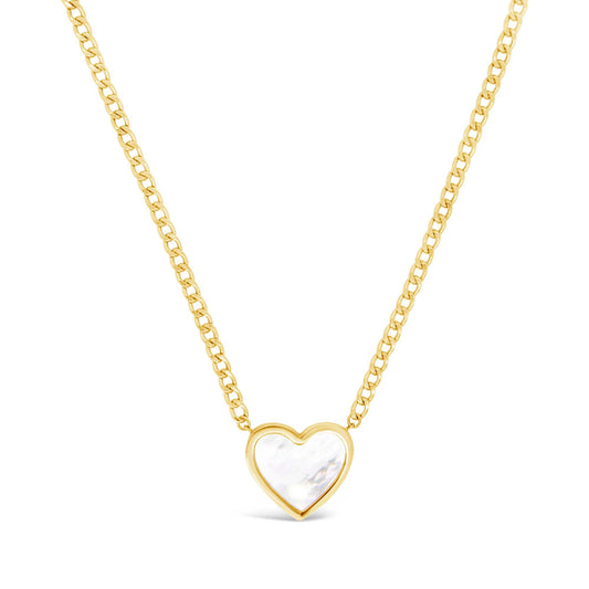 14K Yellow Gold & Mother of Pearl Heart Curb Chain Necklace