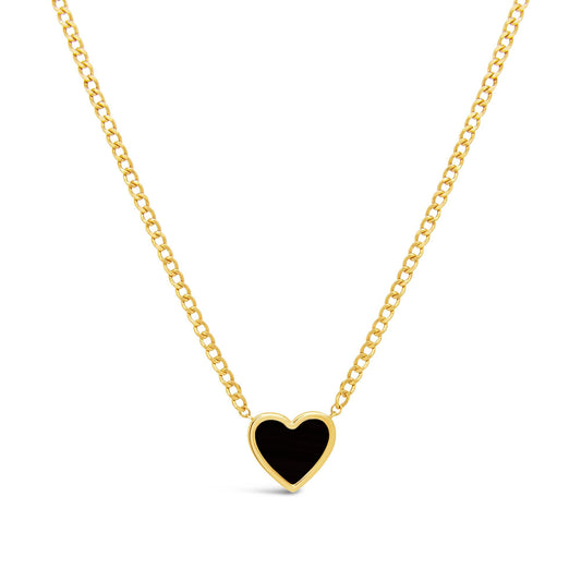 14K Yellow Gold Onyx Heart Curb Chain Necklace