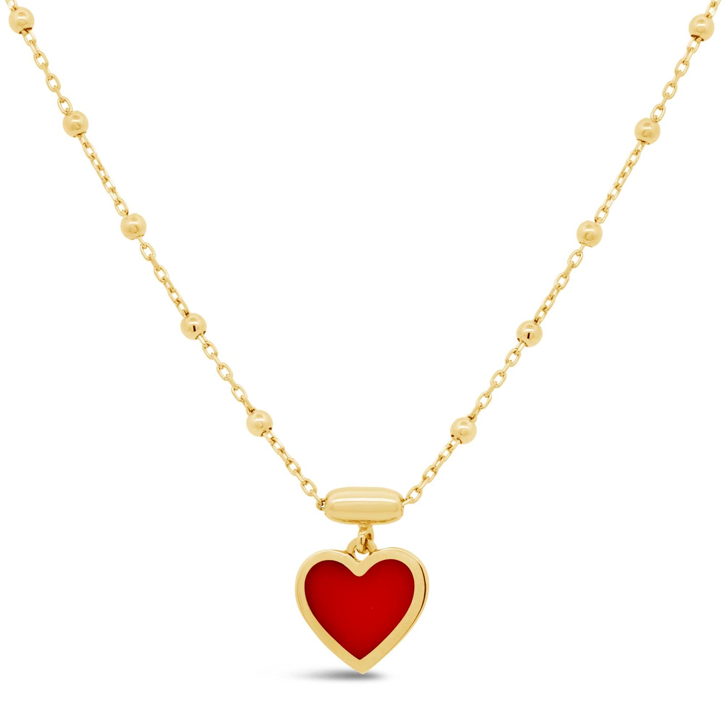 14K Yellow Gold Red Enamel Heart Pendant Necklace
