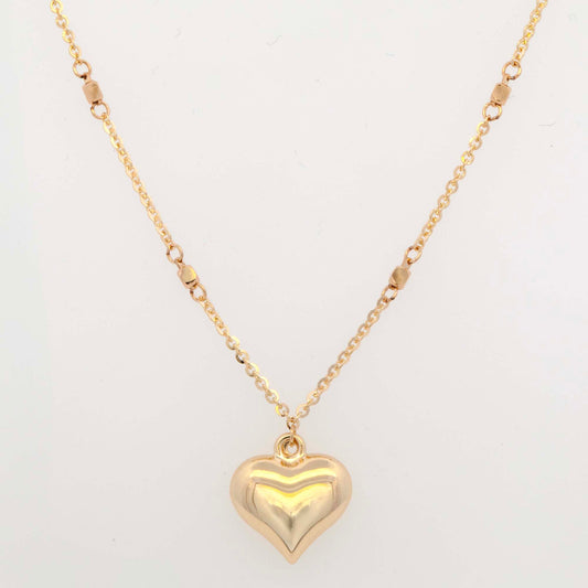 14K Yellow Gold Puffy Heart Pendant Necklace