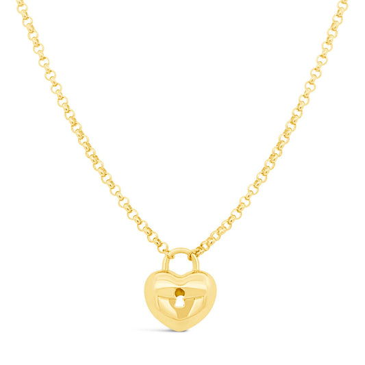 14K Yellow Gold  Puffy Heart Padlock Necklace