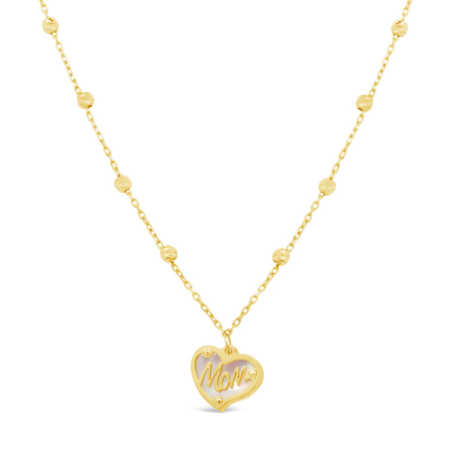 14K Yellow Gold & Mother of Pearl Heart Mom Pendant Necklace