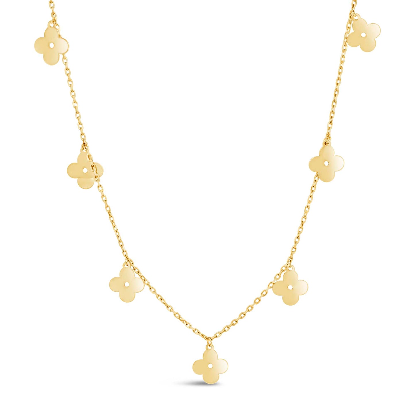 14K Yellow Gold Dangling Clover Necklace