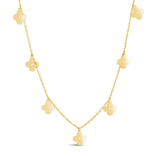 14K Yellow Gold Dangling Clover Necklace