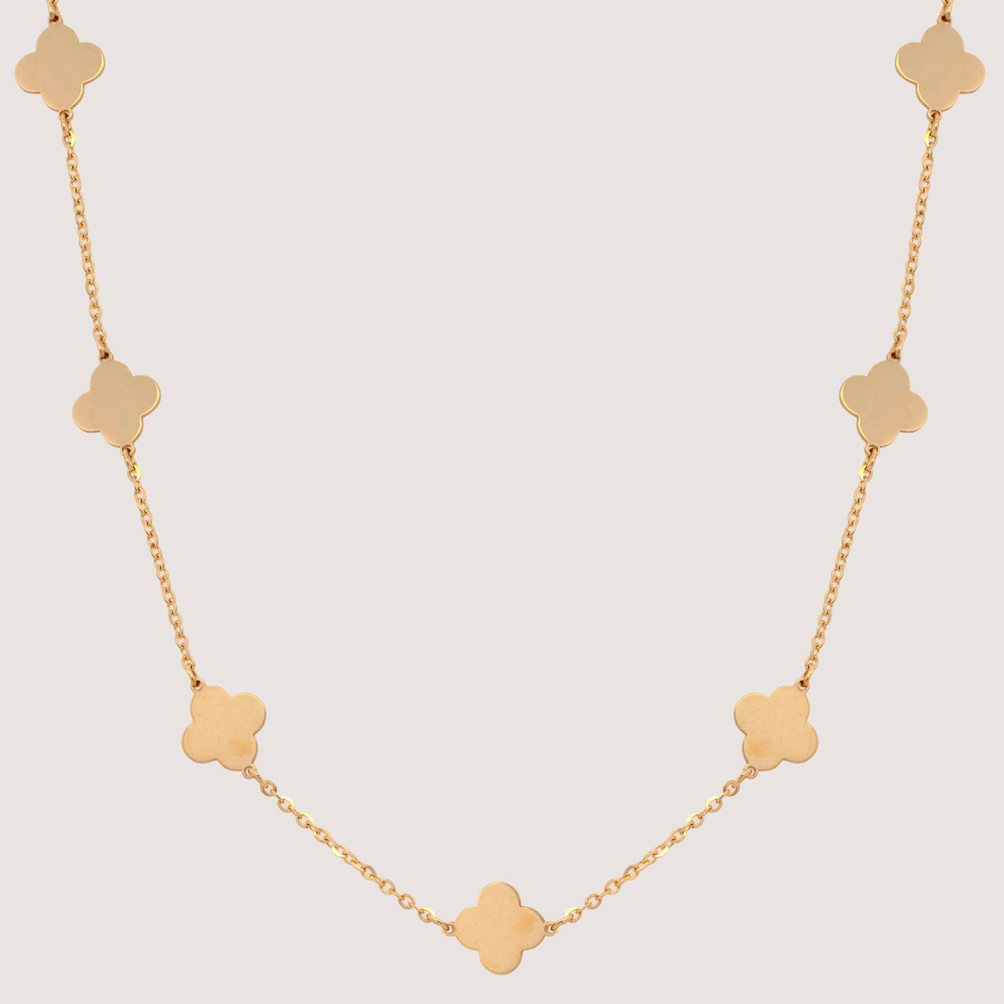 14K Yellow Gold Clover Station Necklace