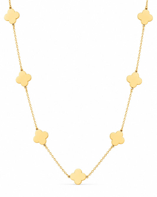 14K Yellow Gold Clover Station Necklace