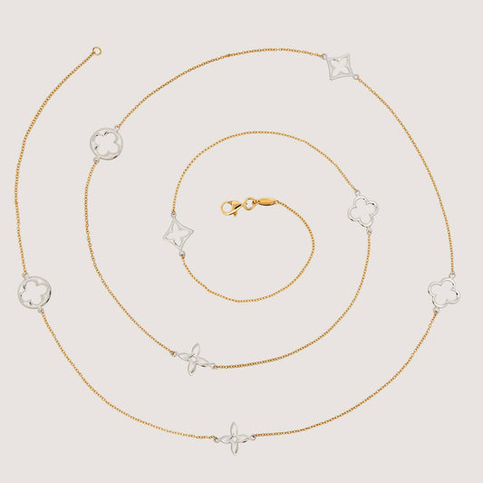 14K Yellow & White Gold Clover Long Necklace