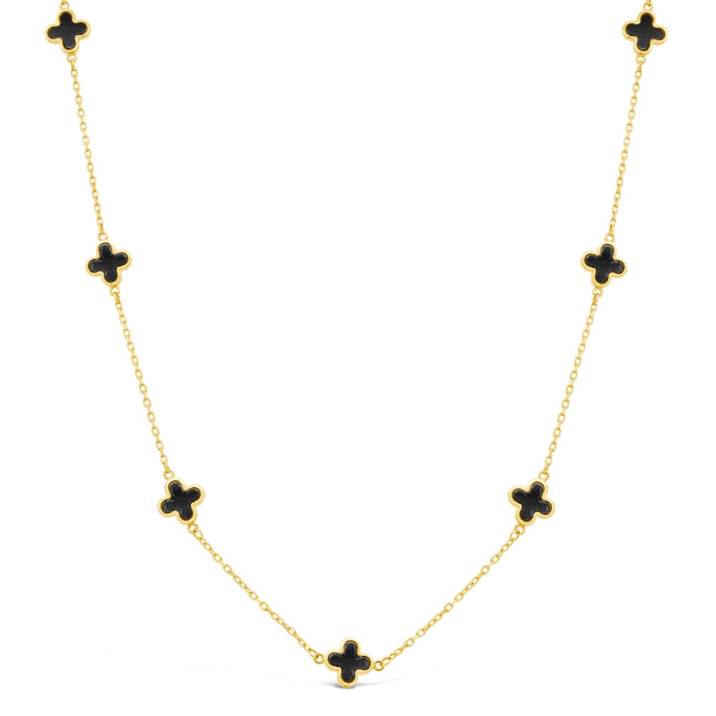 14K Yellow Gold Small Black Onyx Clover Necklace
