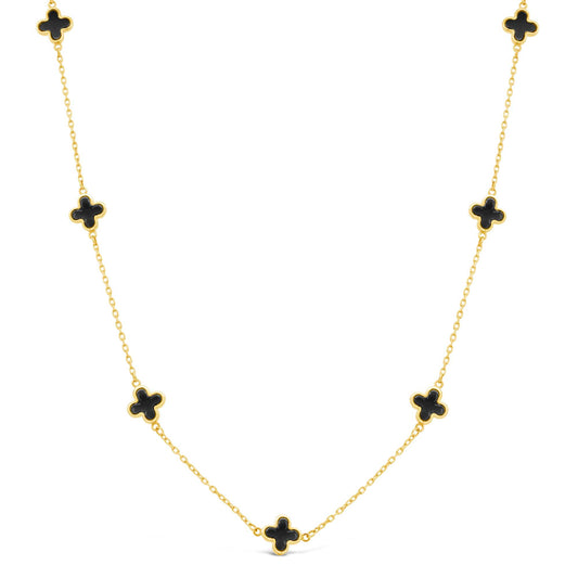 14K Yellow Gold Small Black Onyx Clover Necklace
